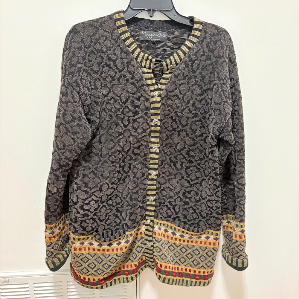Maggie White Vintage Wool Blend Cardigan button front England Womens Grey Large